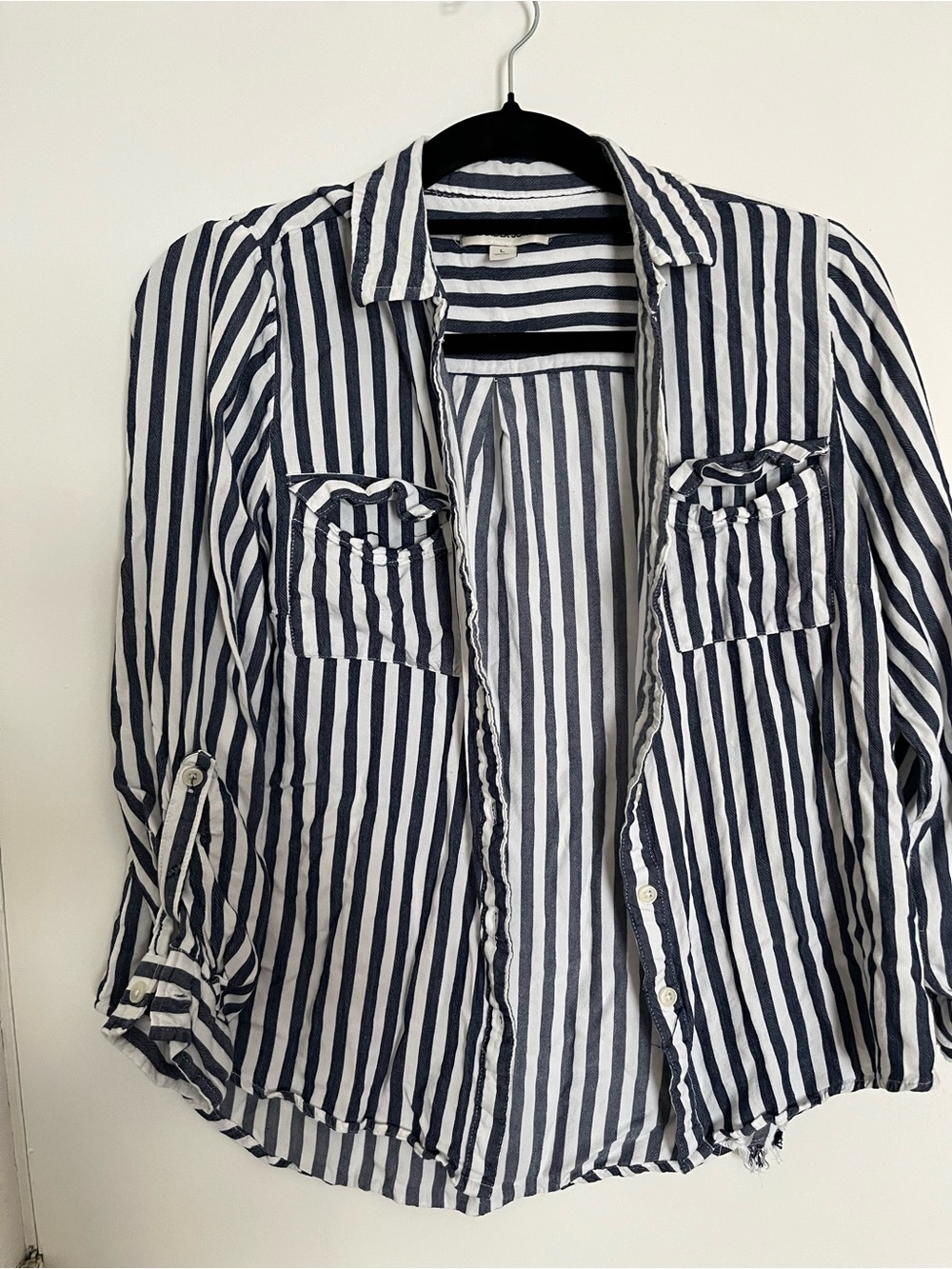 Striped Navy and White Button-Down Shirt Jacket
